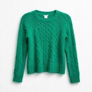 Crewcuts J.Crew Girls Emerald Green Cable Knit Pom Pom Sweater Wool Mohair 14